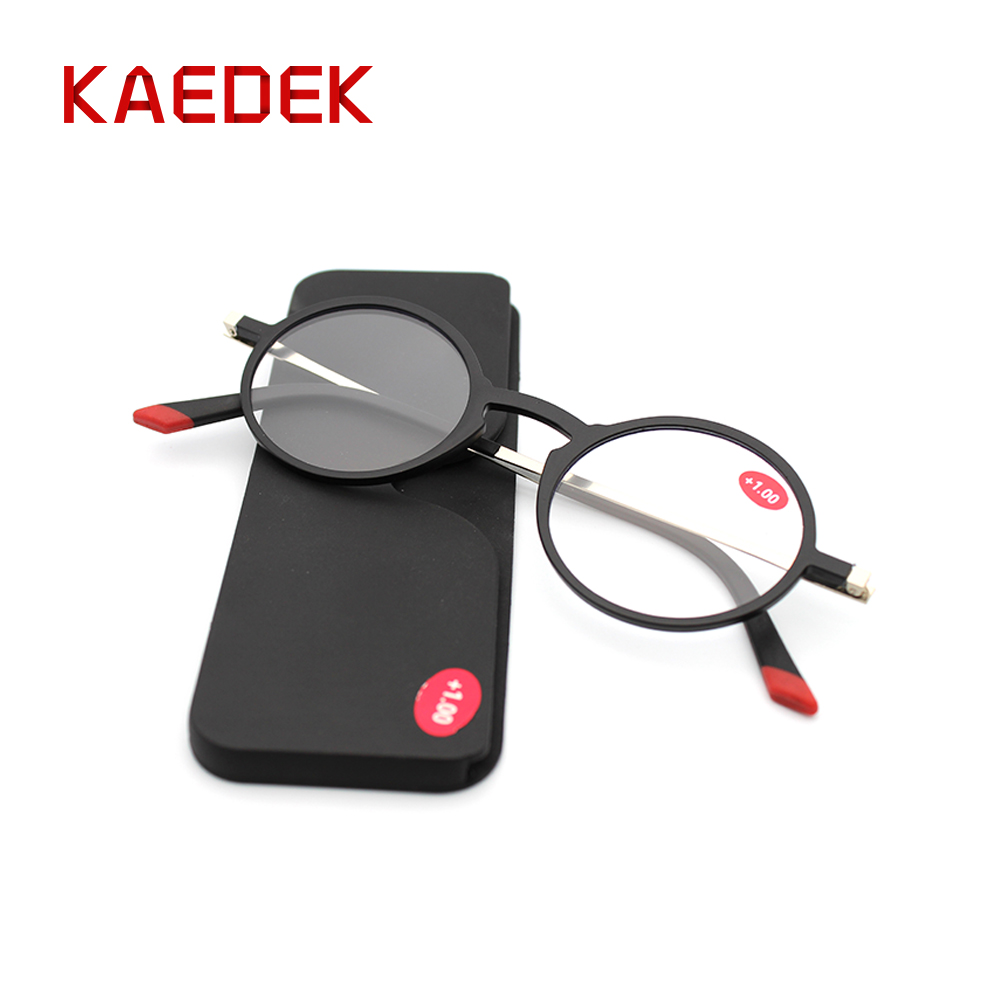 KAEDEK Cienka oprawka Prostokątne oprawki Okulary do czytania Tr90 + aluminiowe etui magnetyczne Składane okulary dla starców +1 1,5 2 2,5 3 3,5