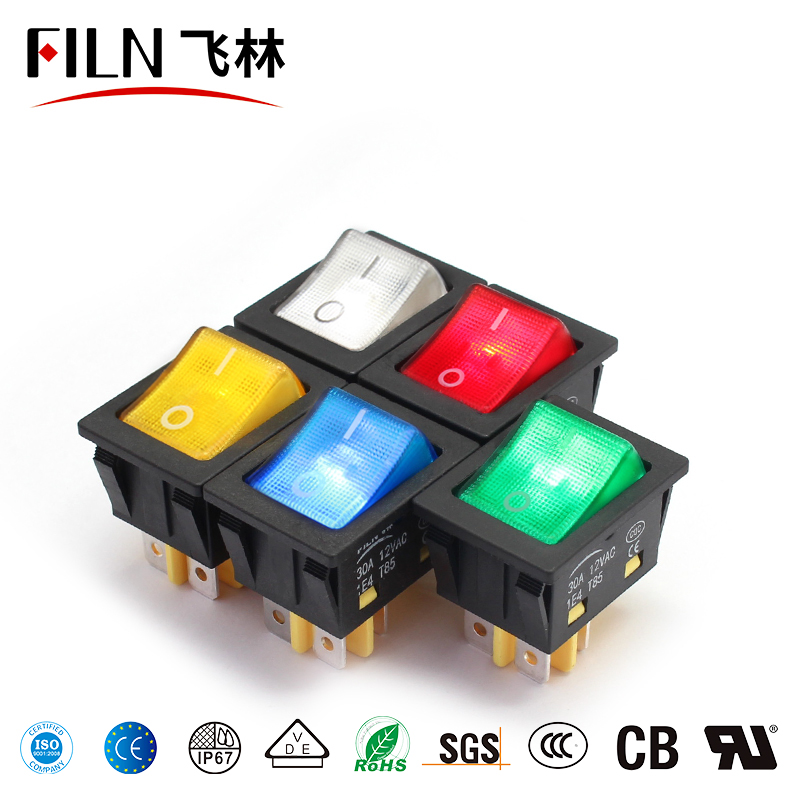 FILN 30A 250V Interruttore A Bilanciere Heavy Duty 4 Pin DPST IP67 Sigillato KCD4 Impermeabile T85 12V 24V 110V 220V Auto Barca Marine Con LED