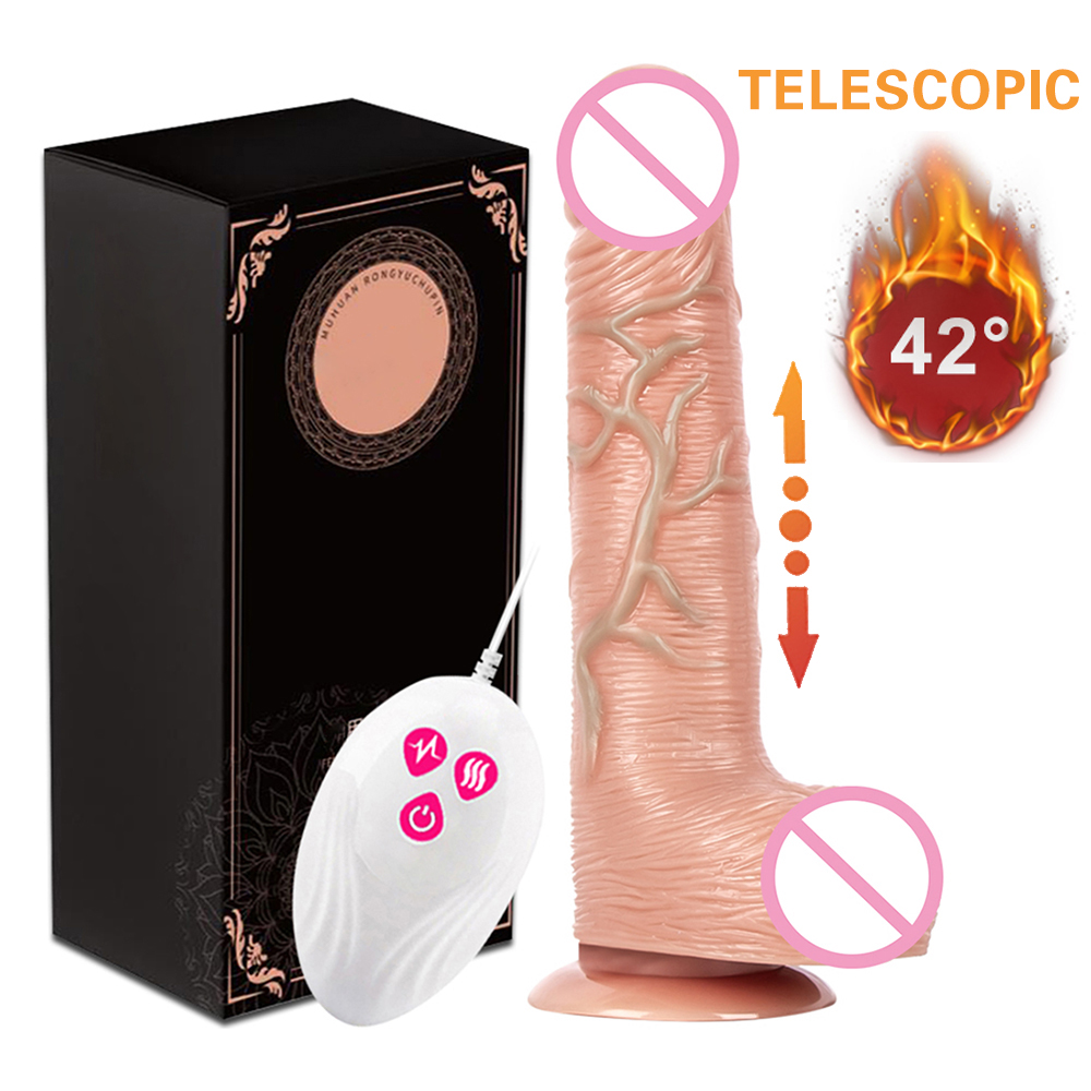 Vibrazione telescopica spinta Dildo realistico vibratore riscaldamento Dildo pene g-spot massaggio masturbazione femminile giocattolo del sesso per le donne