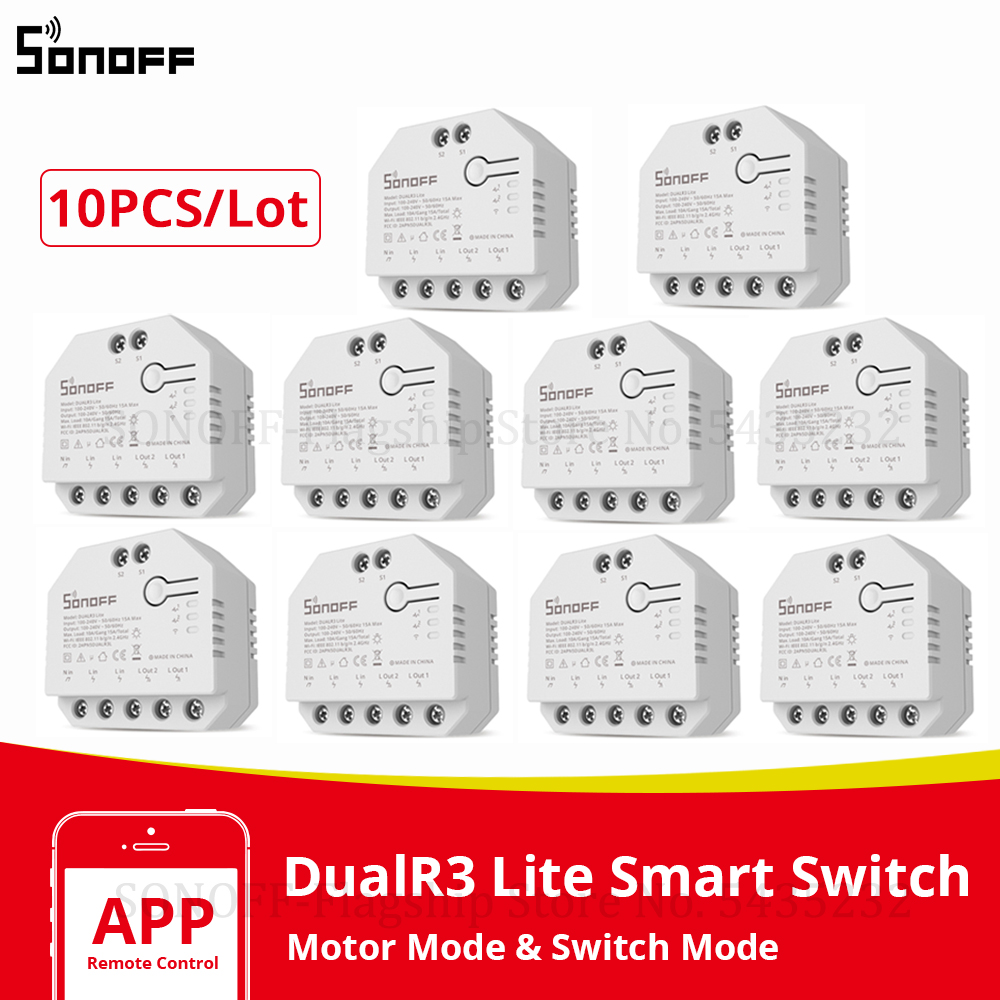SONOFF-Módulo de relé Dual DualR3 Lite, miniinterruptor con WiFi, Control remoto bidireccional, funciona con Alexa y Google Home, 1 a 20 unidades