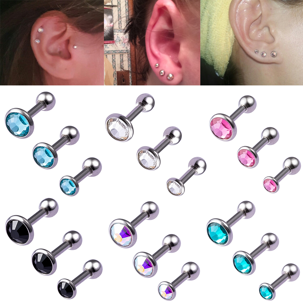 3 pz/lotto 16g CZ Pietra Cartilagine Trago Helix Conch Borchie Bar Daith Orecchino Penetranti Gioielli 3mm 4mm 5mm Top per Uomo Donna