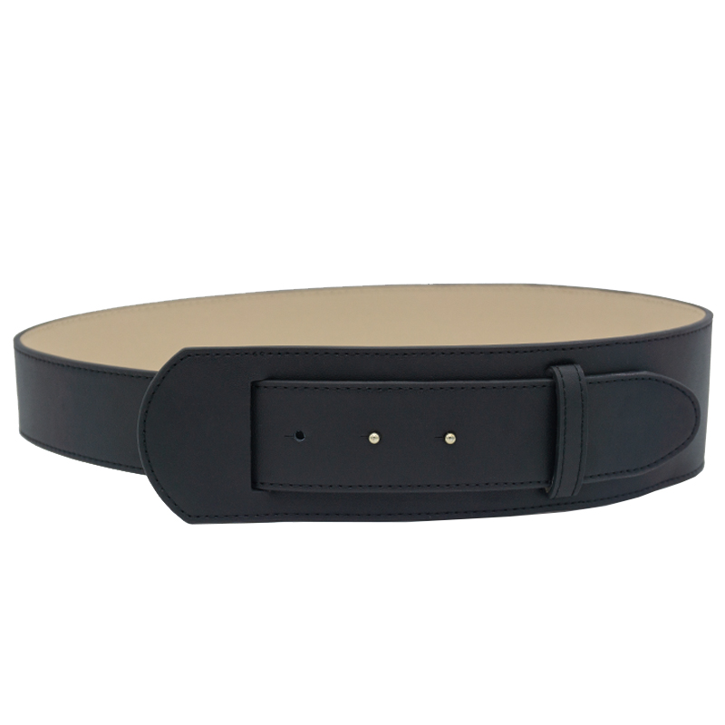 Literaire Eenvoud Geen Metalen Gesp Brede Taille Afdichting Onregelmatige Brede Brede Riem Leer Klinknagel Riem Royal Blue