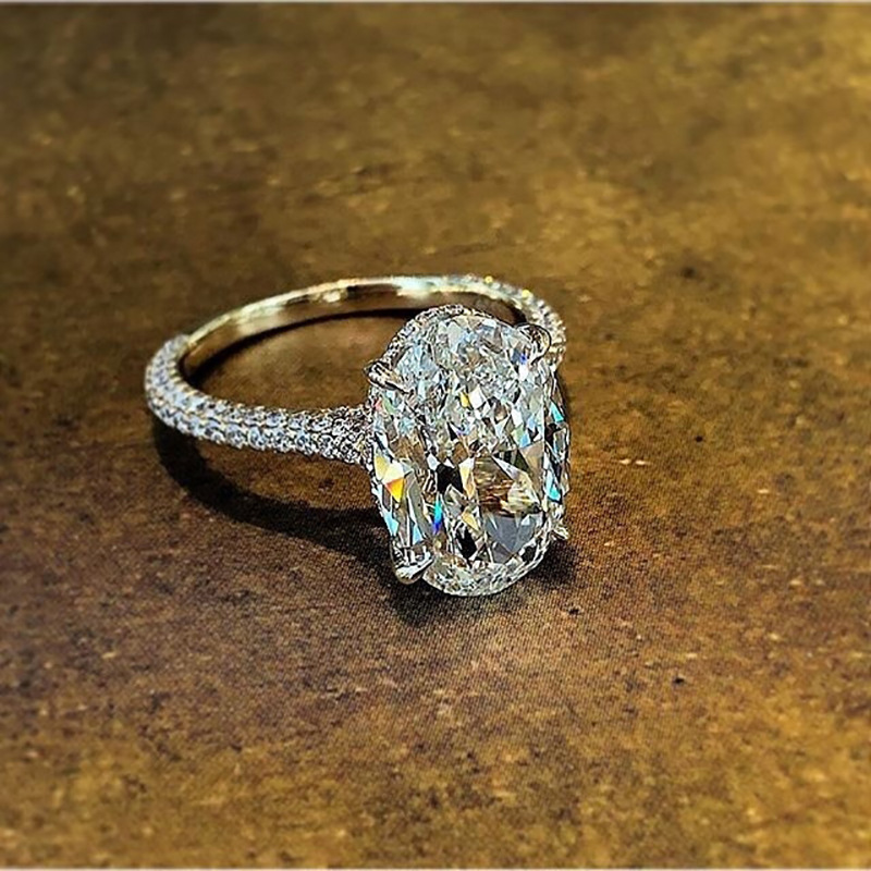 Anel de diamante para casamento feminino, anel 100% original de prata esterlina 925 com 4ct de diamante para mulheres, joia de noivado