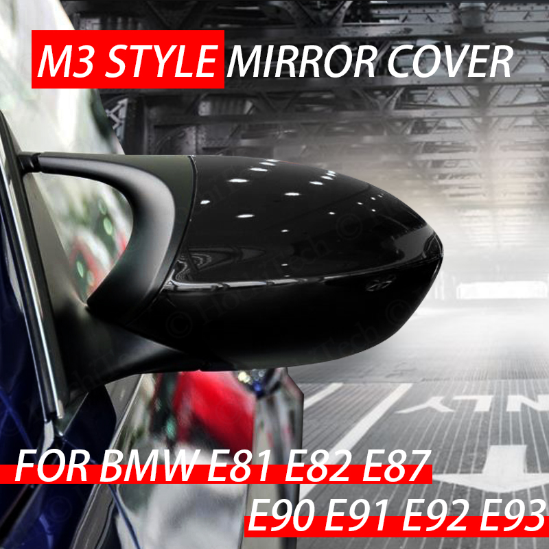 M3สไตล์สีดำกระจกฝาครอบด้านข้างกระจกมองข้างสำหรับBMW E90 E91 2005-2007 E92 e93 2006-2009 M3สไตล์E80