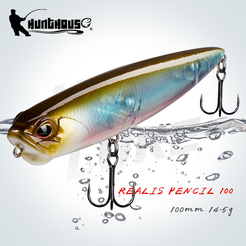 Umpan Pancing Hunthouse Realis Pencil Topwater Stickbait 65mm/5.5g 100mm/14.5g Umpan Keras Buatan Mengapung Untuk Ikan Pike Bass