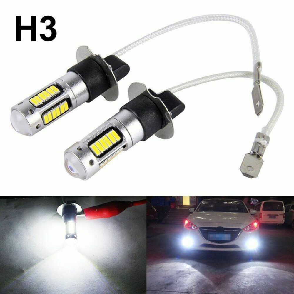 2pcs รถ H3 ไฟ LED หมอกโคมไฟวิ่งกลางวันหลอดไฟ Super Bright CANbus 6000K โคมไฟสีขาว
