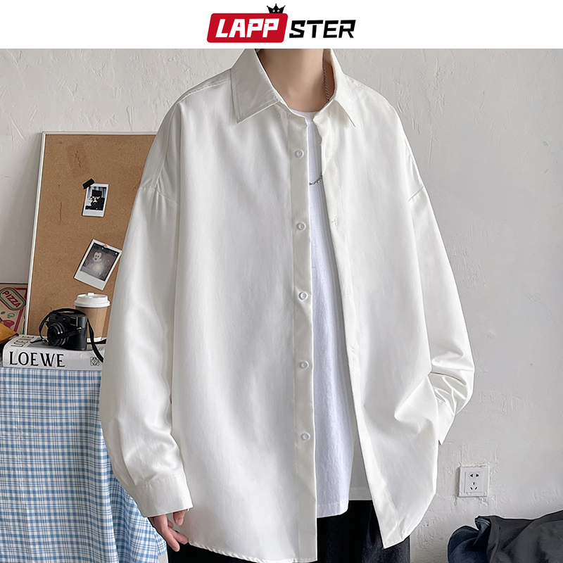 LAPPSTER, moda coreana, camisas blancas de manga larga 2023, camisa negra Harajuku de gran tamaño para hombre, camisas con botones para hombre, blusas 5XL