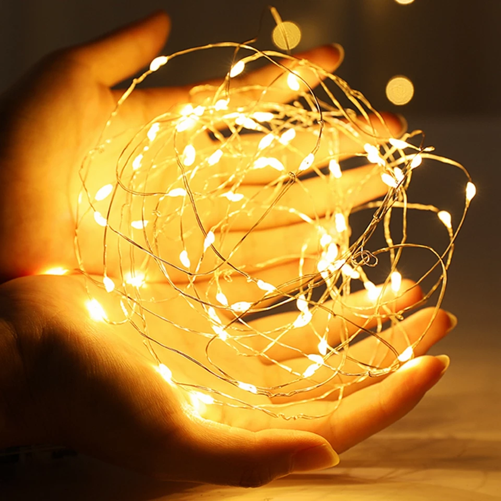Guirlande lumineuse LED en fil de cuivre, 1 à 10M, veilleuse pour noël, chambre à coucher, décoration intérieure de mariage