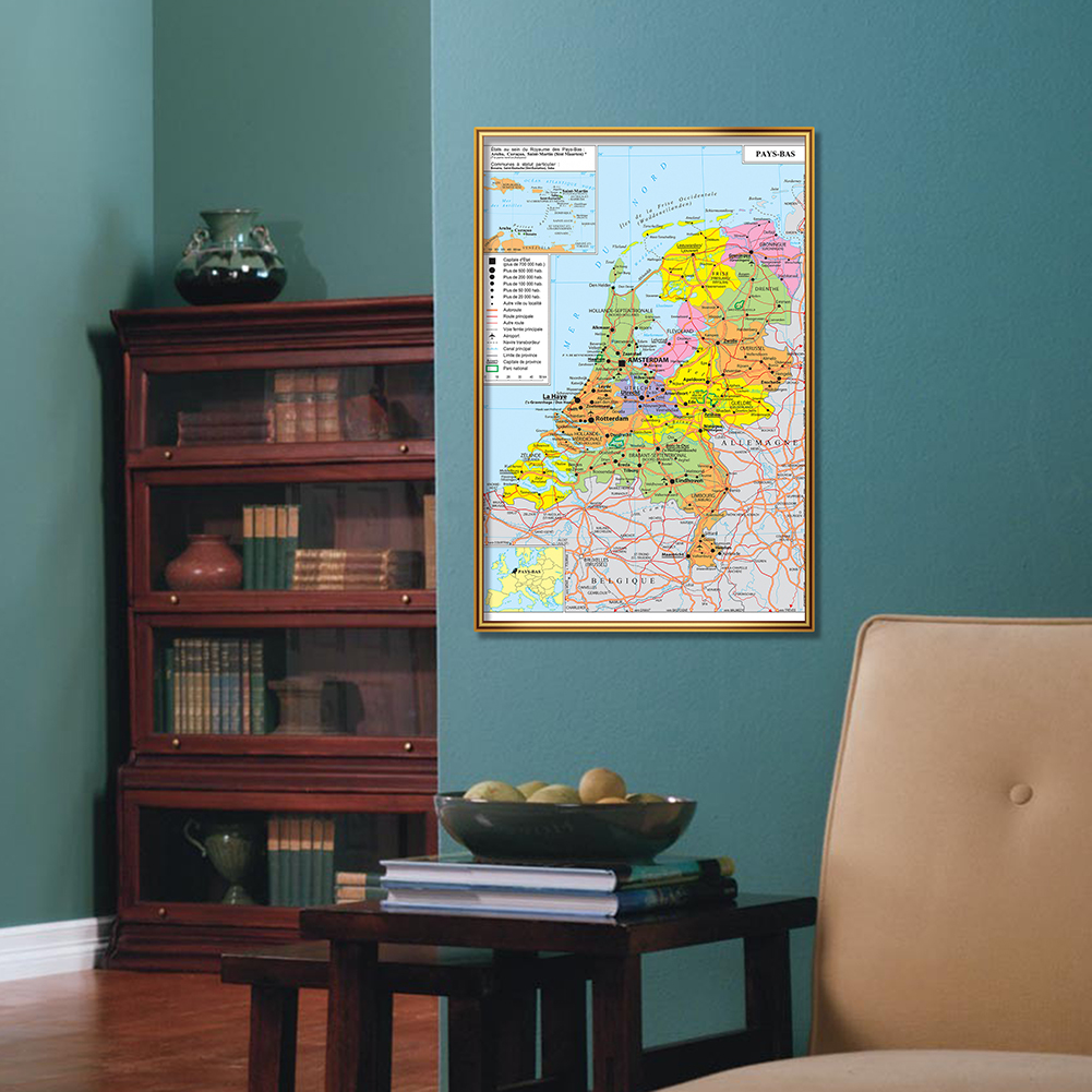 59*42Cm Hà Lan S Chính Trị Và Giao Thông Vận Tải Bản Đồ Trong Tiếng Pháp Tường Poster Tranh Canvas Đồ Dùng Học Tập Tại Nhà trang Trí