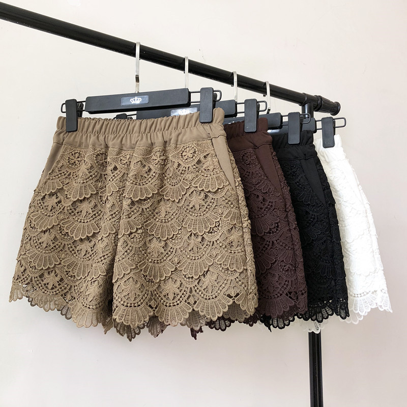 Pantaloncini da donna in pizzo Patchwork da festa Sexy pantaloncini Slim con tasca elasticnappa a vita alta moda femminile nuovo abbigliamento 2024