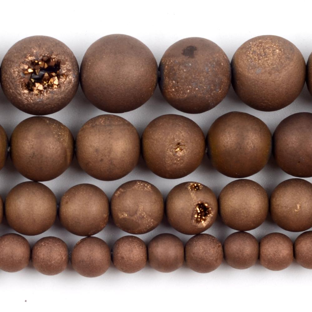 ขายส่งธรรมชาติ Bronze Druzy Agates ลูกปัดหินรอบหลวม Spacer ลูกปัดสําหรับเครื่องประดับทํา 6/8/ 10/12 มม.DIY สร้อยข้อมือสร้อยคอ