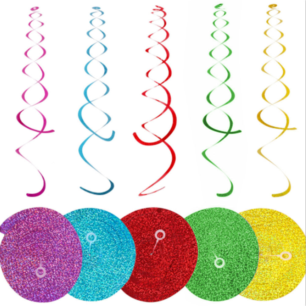 Guirxiété décorative en spirale pour fête d'anniversaire, ornements décoratifs de mariage, feuille tourbillonnante, bannière et glands, 6 pièces par paquet