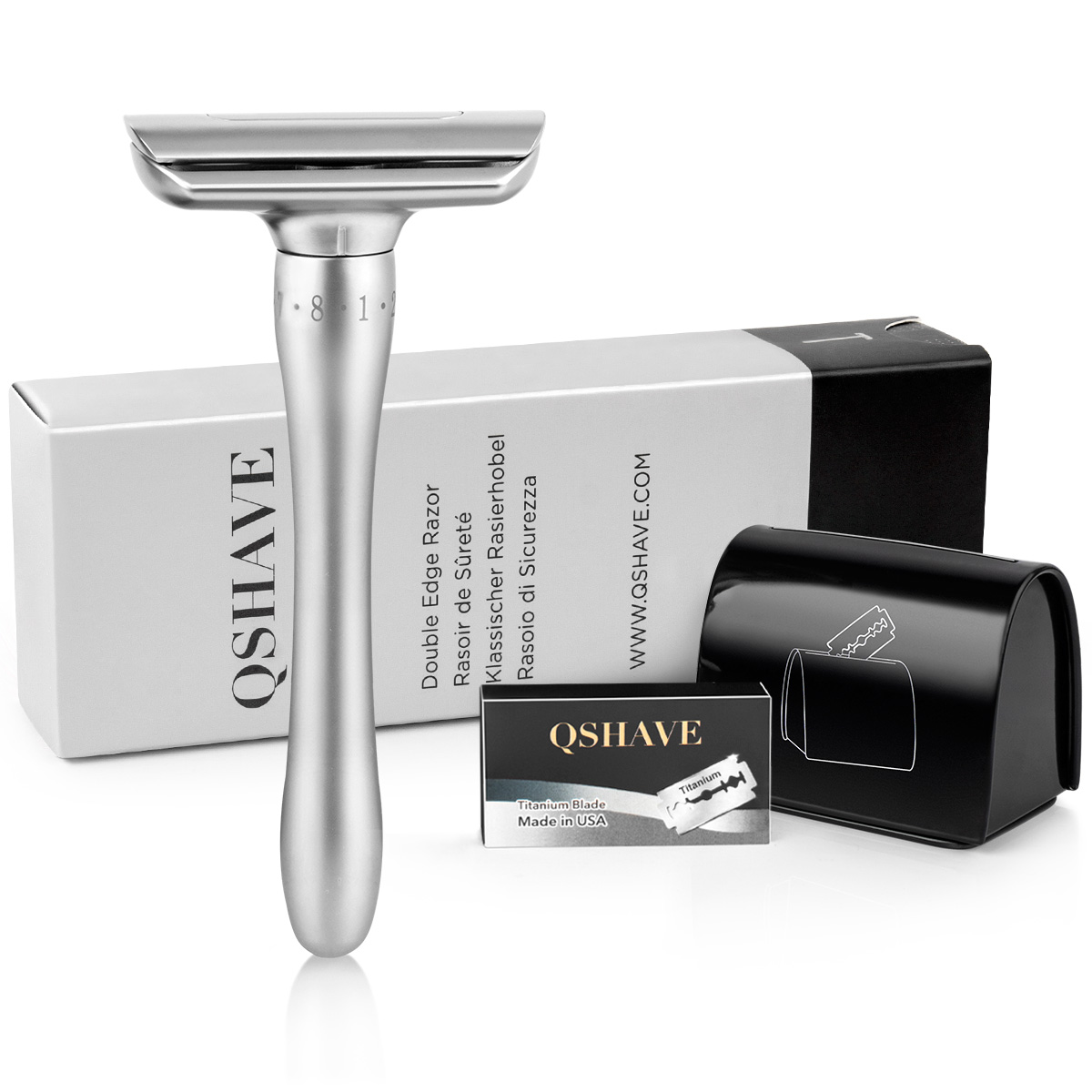 QShave-maquinilla de afeitar de seguridad ajustable con cubierta magnética, 1 maquinilla de afeitar, 1 caja de eliminación de cuchillas y 5 cuchillas