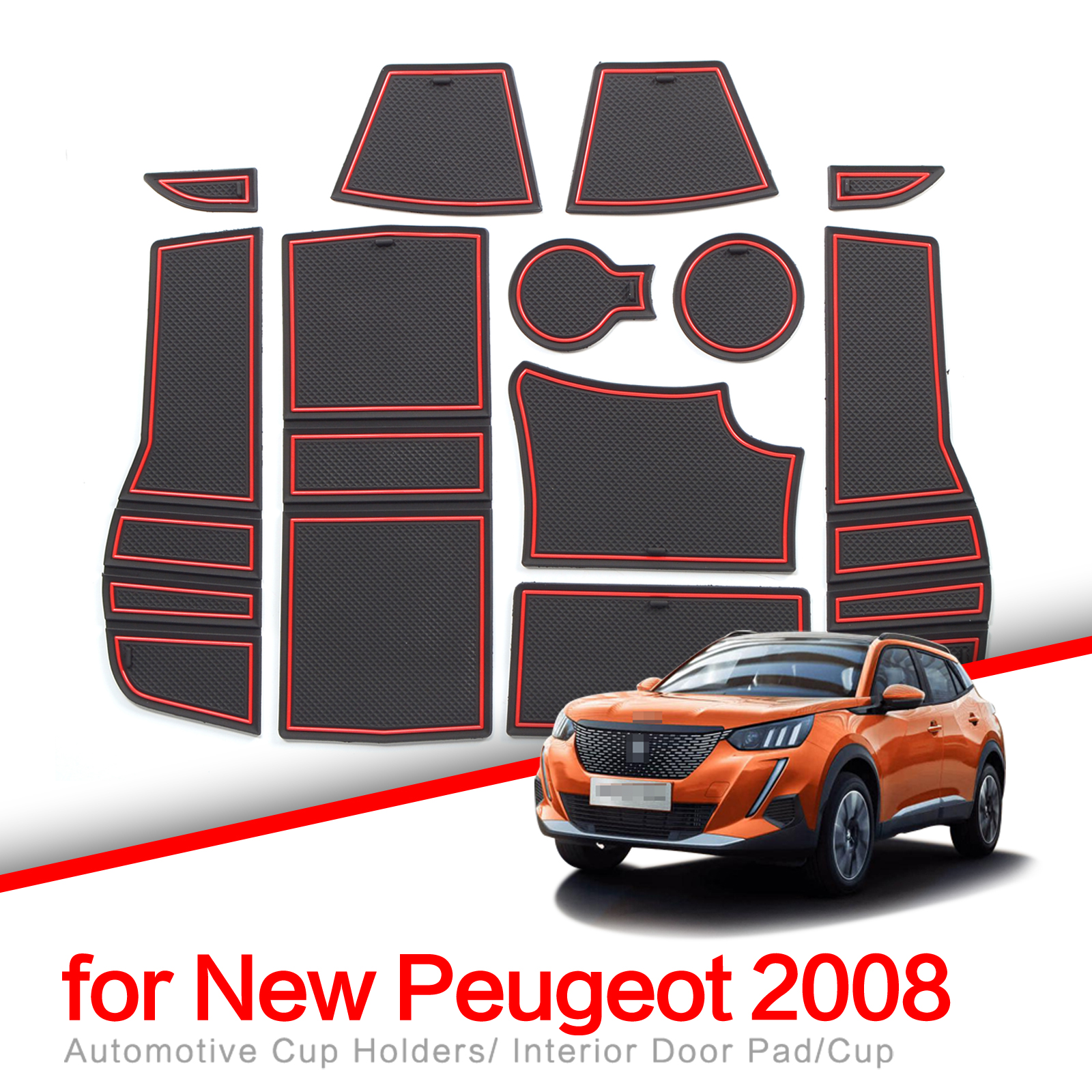 Anti-Slip Poort Slot Bekermat Voor Peugeot 2008 E-2008 Gt Lijn 2019 - 2024 Bekerhouder Antislip Pad Accessoires