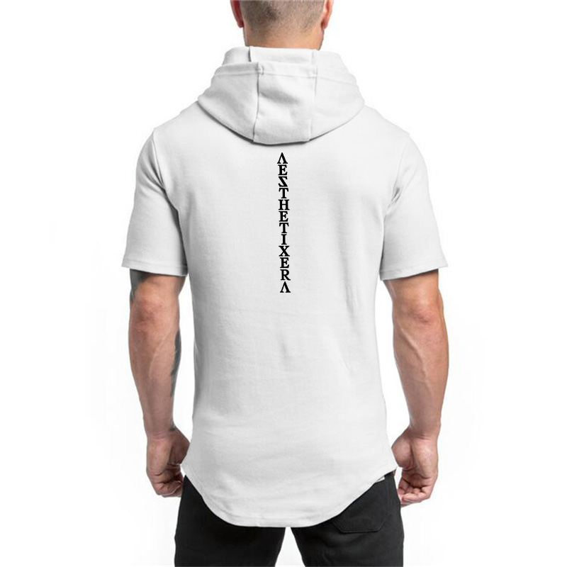Merek Baru Kapas Berkerudung Kasual Gym Pakaian Kebugaran Pria Fashion Olahraga Hip Hop Musim Panas Otot Binaraga Lengan Pendek T-shirt