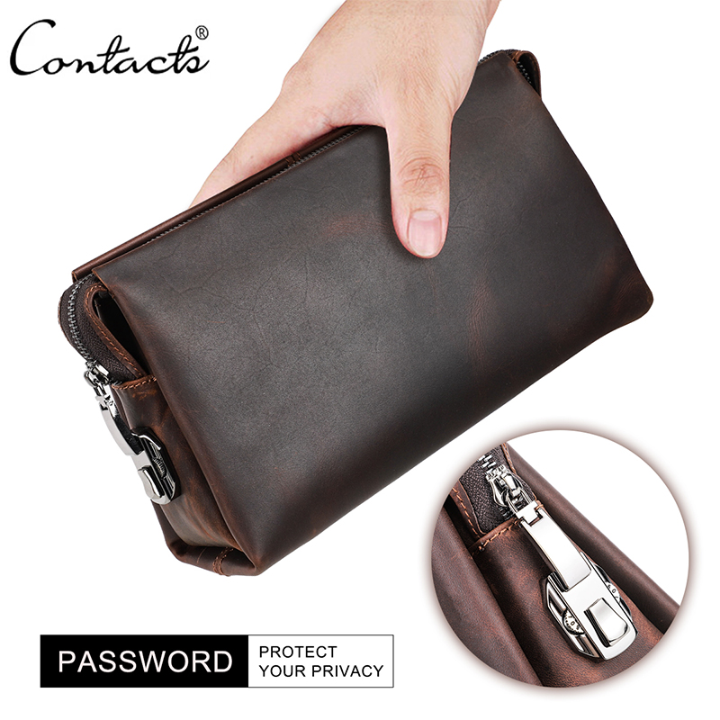 CONTACT'S Мужской клатч большой емкости с паролем Дизайн из натуральной кожи Мужские кошельки Карман для мобильного телефона Деловой длинный кошелек