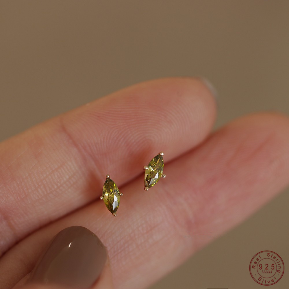 Orecchini in oro 14 carati placcati in argento Sterling 925 orecchini in zircone verde oliva fresco semplice per regali di gioielli da donna