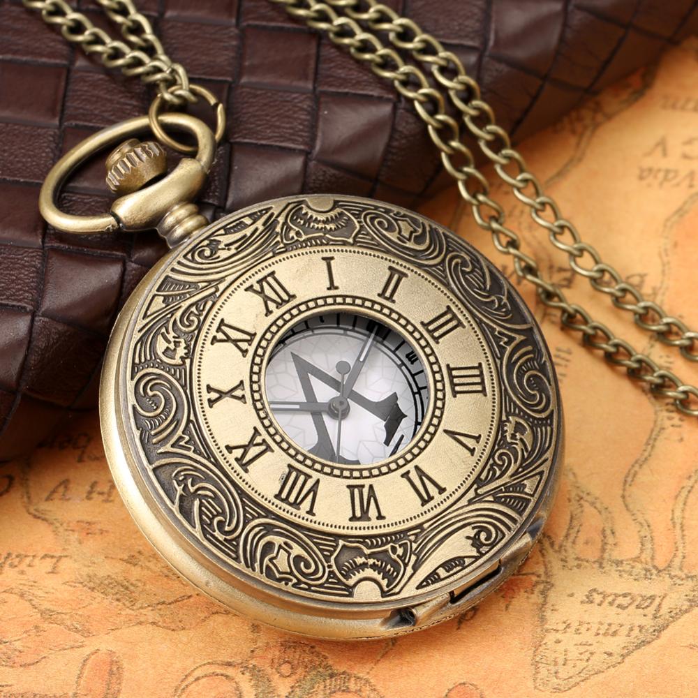 Reloj de bolsillo de cuarzo Steampunk para hombre y mujer, cadena con colgante de collar Punk con números romanos huecos antiguos, de bronce Vintage, los mejores regalos