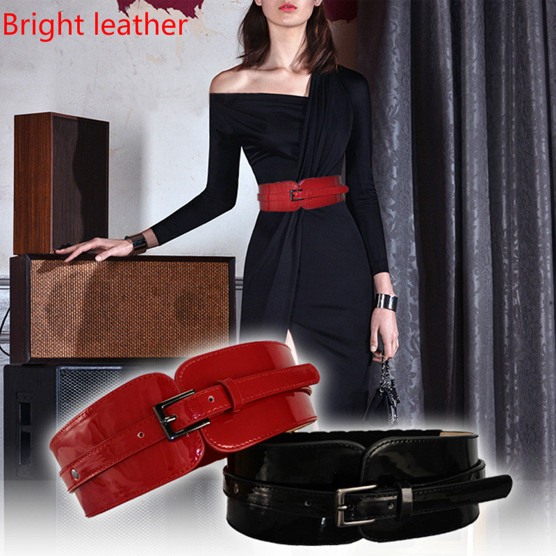 Bright  Women Bright leather Genuine leather Belt Versatile Dress Skirt With Black Red Waist sealing Suitable for 65-90cm waist