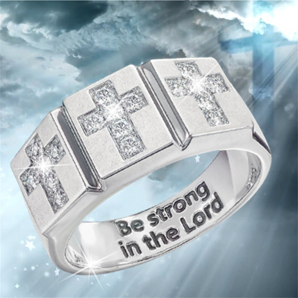 Anello con motivo a croce in cristallo da uomo d'affari anello con piatto da uomo squisito anello con croce di moda anello di benedizione per la preghiera gioielli cristiani