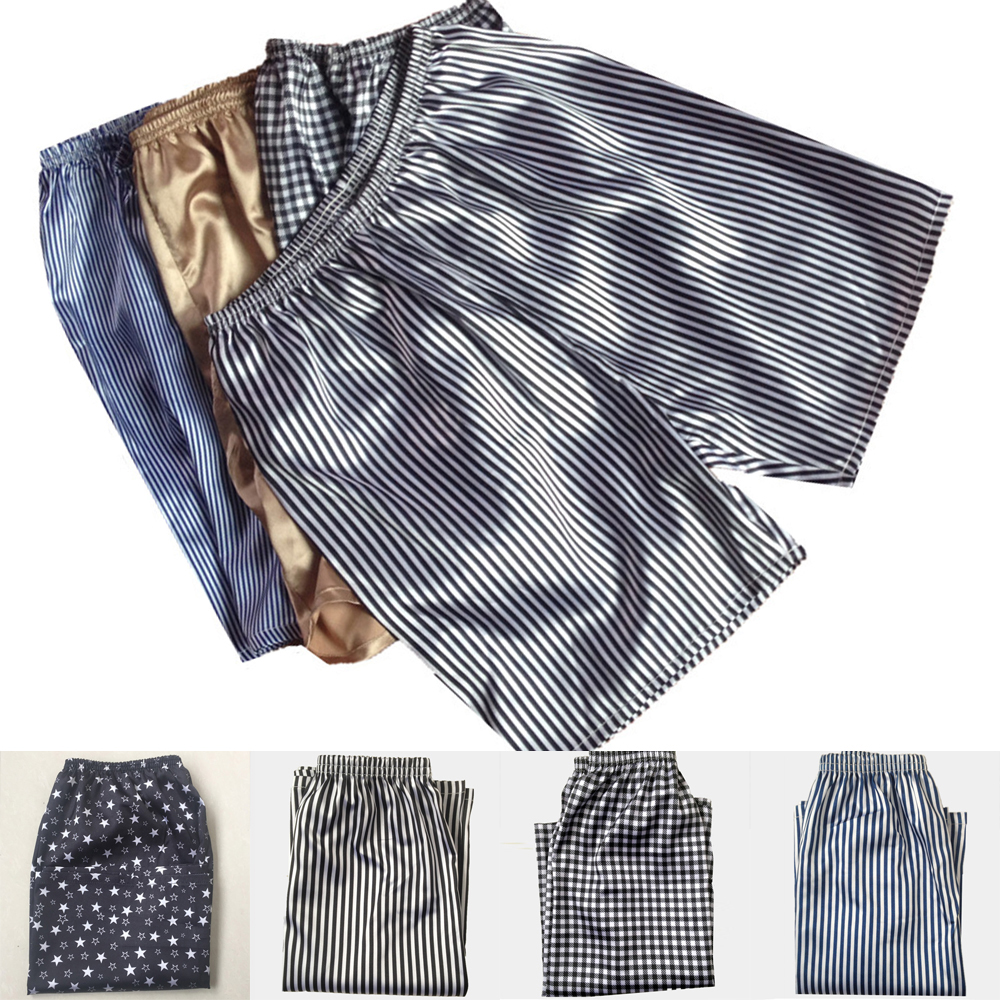Pijama xadrez listrado de cetim de seda masculino para casa ​ Calças de pijama confortáveis para dormir, calças de dormir, roupas para casa para homens
