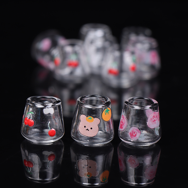 4pcs/set 1/12 Dollhouse Miniature Cartoon Clear Glass Cup Model Simulation Kitchen Furniture Toys For Doll House Decoration