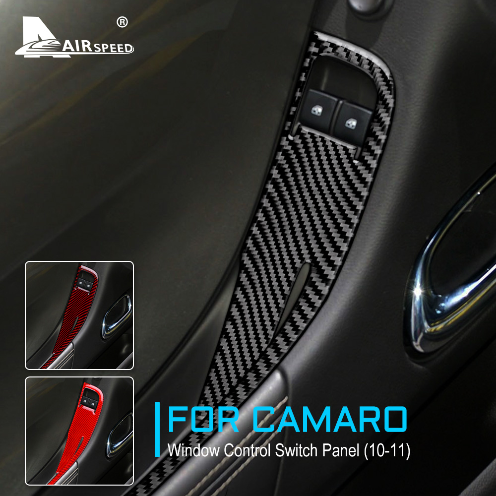 Fibra de carbono real airspeed, acessórios de acabamento interior para chevrolet camaro 2010 2011, adesivo para painel de controle de janela e porta de carro