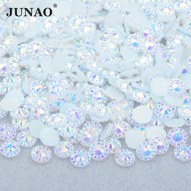 JUNAO 4mm 5mm 6mm White AB Flatback Crystal Rhinestones Flower Nail Crystal Stones Non Hotfix Resin Strass Appliques Crafts