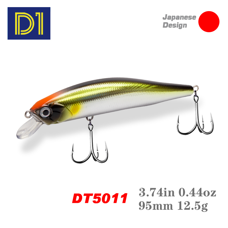 D1 Schwimmende Minnow-Angelköder, 95 mm, 12,5 g, künstliche Wobbler für Hechtbarsch, Trolling, Jerkbait, natürliche Farbe