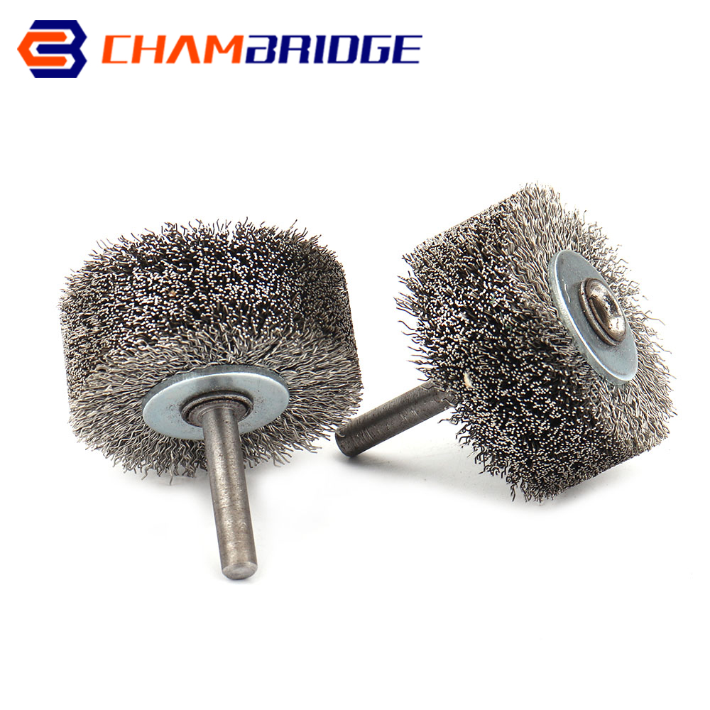 Sikat Roda Kawat Baja 50Mm 1/4 "Alat Putar Shank Dremel untuk Bor Mini Dremel Pemoles Penghilang Karat Logam 1/2/5 Buah