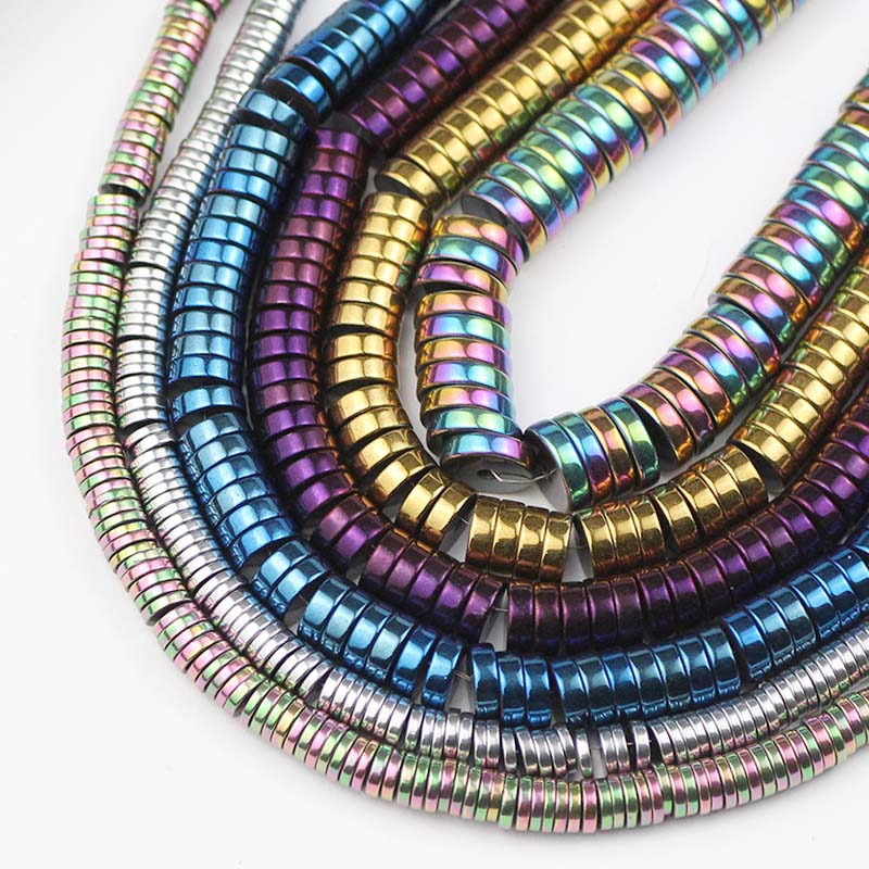 Perles rondes plates en hématite en pierre naturelle, breloques 3/4/6/8mm, perles d'espacement amples pour la fabrication de bijoux, accessoires de collier et de bracelet à bricoler soi-même