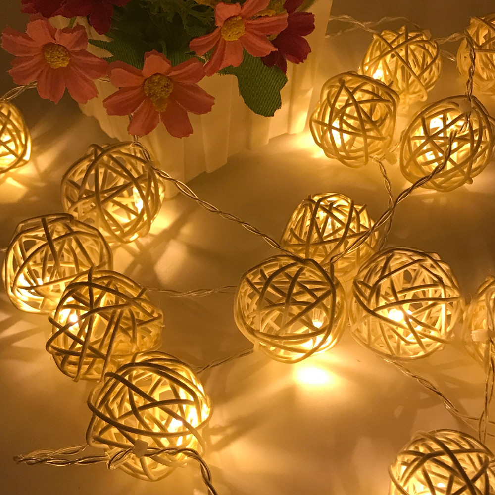 USB 2M 20 leds decoraciones navideñas de Año Nuevo LED Sepak Takraw luces decoración bola de ratán luces de cadena luces de hadas navidad