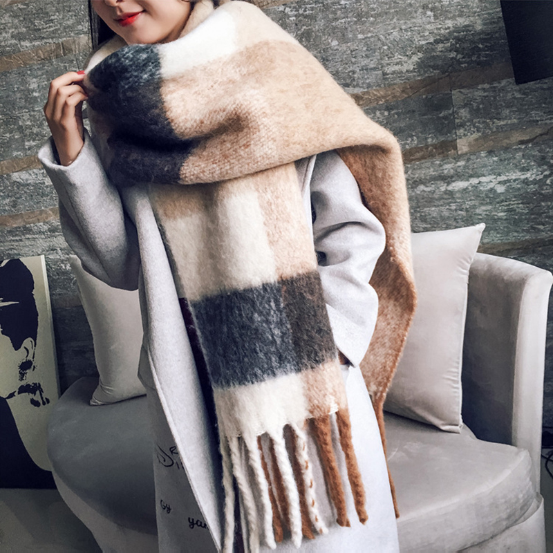 Marca de luxo cashmere feminino cachecol xadrez inverno quente xale envoltório pashmina longa borla feminino foulard grosso cobertor cachecóis pareo