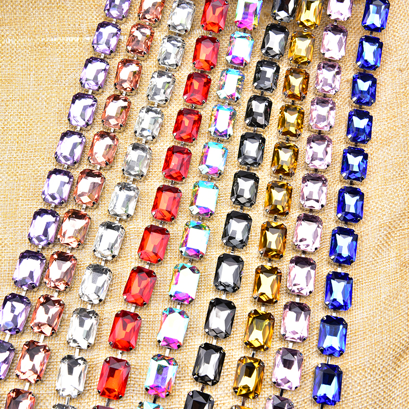 1 Yard 13*18Mm Rechthoek Glas Rhinestone Cup Chain Decoratieve Crystal Applique Trim Kleding Bruiloft Riem Schoenen Diy accessoires