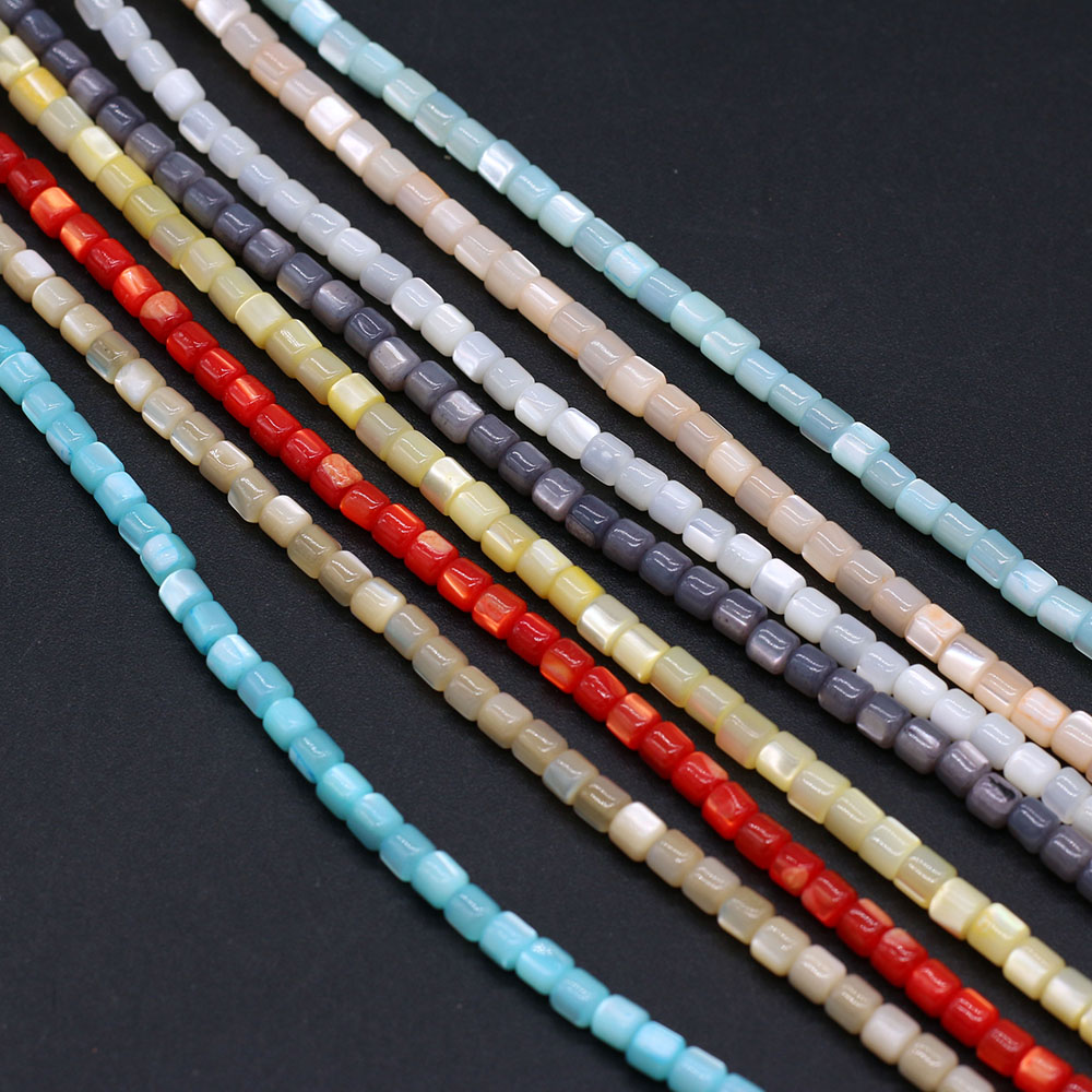 Cuentas cilíndricas de concha de agua dulce Natural de 3,5mm, cuentas sueltas de nácar para DIY, collar, pulsera, fabricación de joyas de 14''