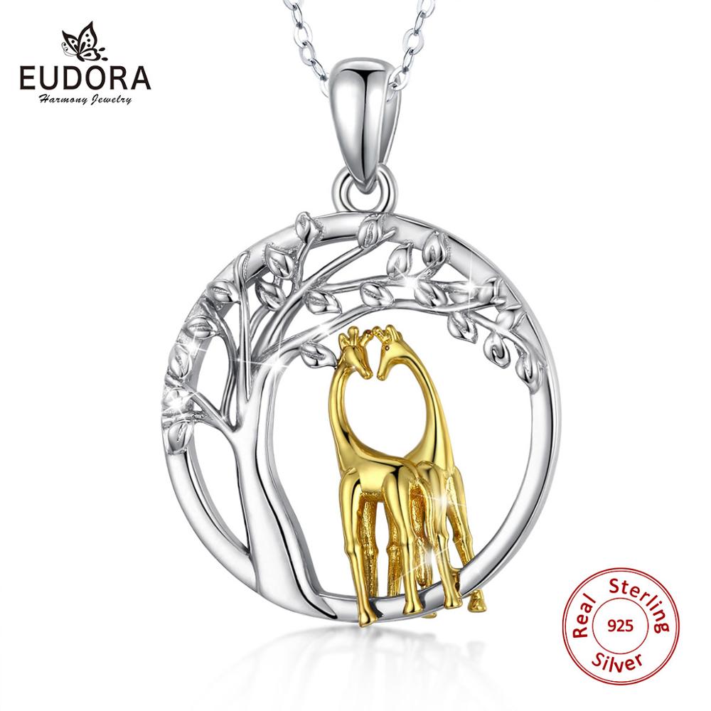 EUDORA – collier avec pendentif en argent Sterling 925, couleur or, girafe Noble, Couple et arbre de vie, bijoux de fête à la mode