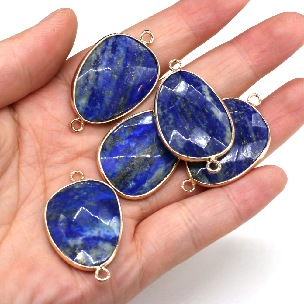 Pmotlapis-lazumovie-Connecteur à double trou en pierre naturelle, en forme de goutte, pour bijoux, collier, bracelets, accessoires de bricolage