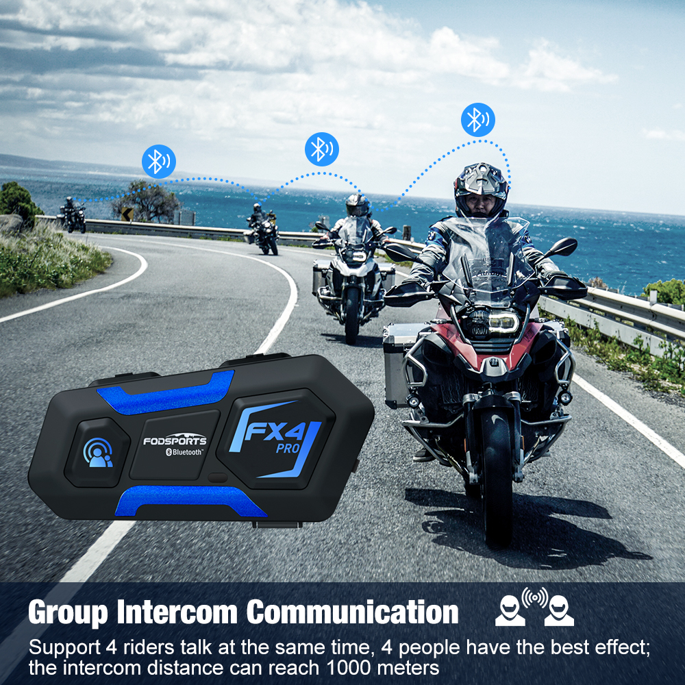 Fodsports Capacete FX4 Pro Intercom 1000m Grupo interfone Capacete para motocicleta Fone de ouvido Bluetooth Intercomunicador 4 Pilotos Falando Ao Mesmo Tempo com Rádio FM