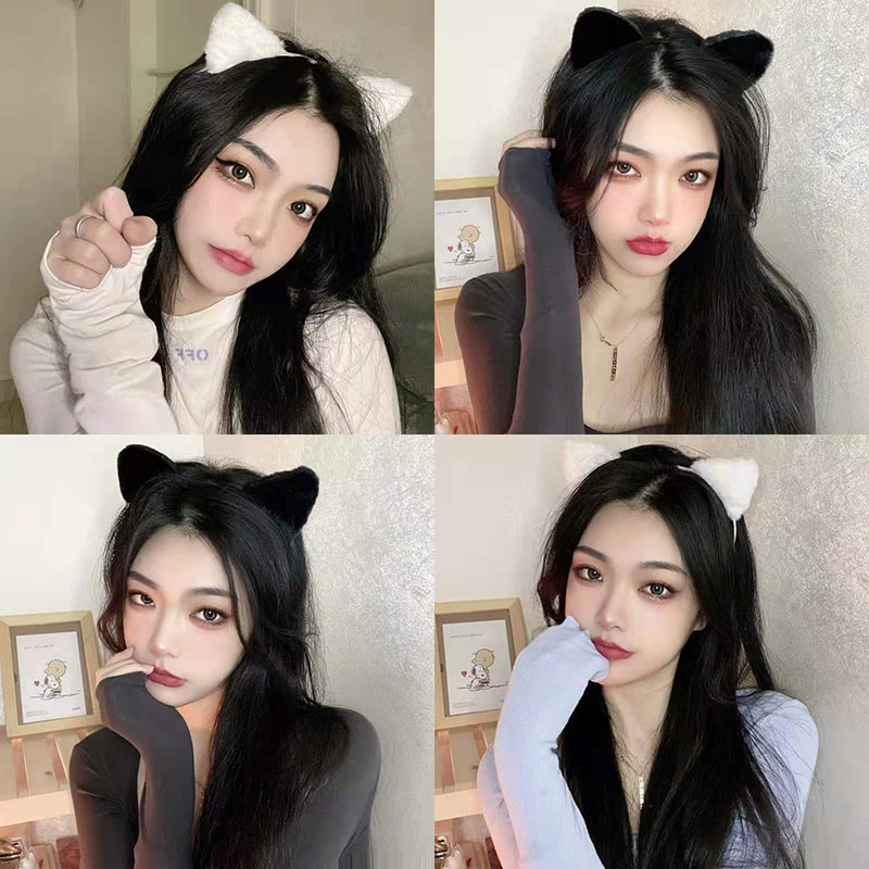 Đôi Tai Mèo Mũ Đội Đầu Cosplay Tai Gấu Trắng Dễ Thương Màu Hồng Đen Lolita Đầu