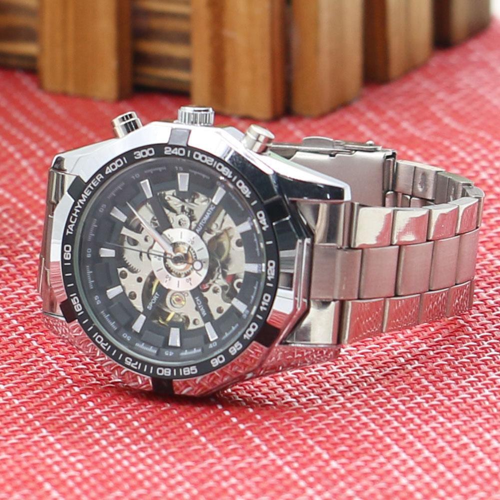 Reloj de pulsera mecánico automático de acero inoxidable para hombre, esfera de esqueleto hueco, gran oferta