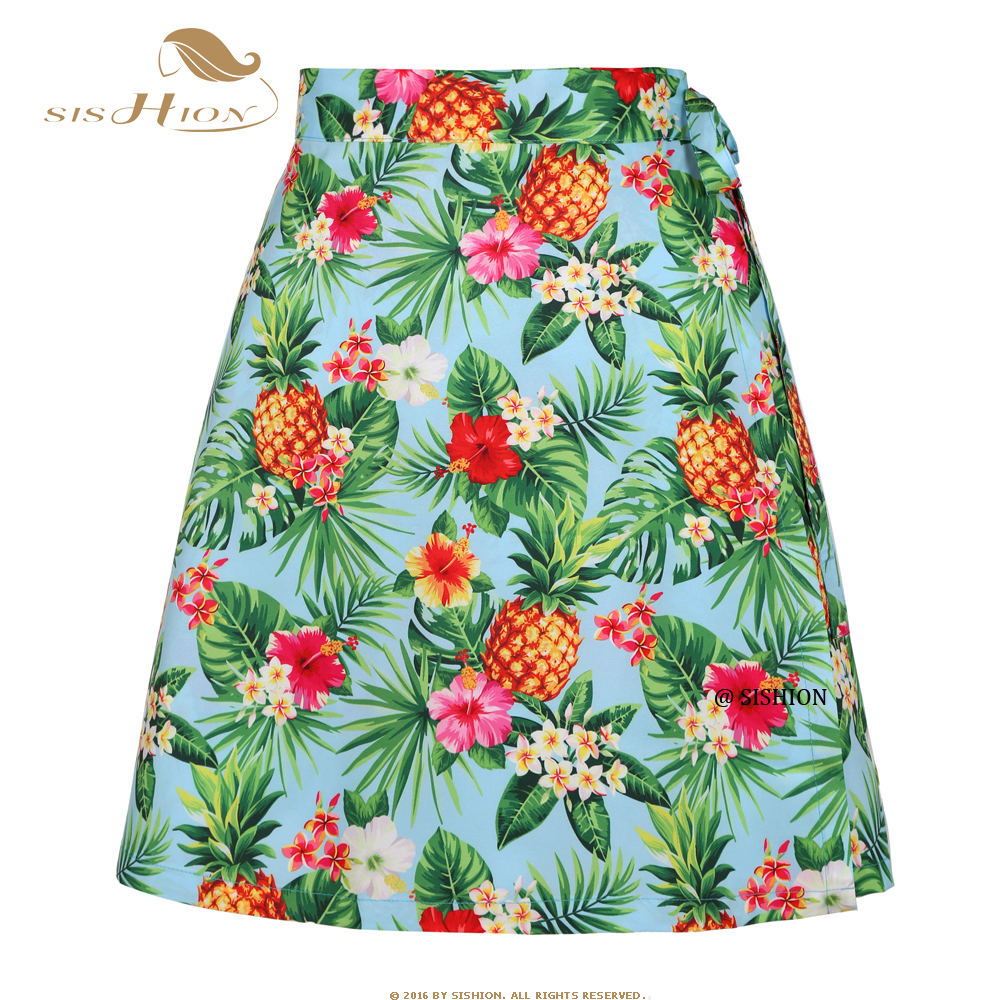 SISHION สับปะรดปาล์ม Sarong ดอกไม้พิมพ์กระโปรงฤดูร้อน SS0015ผู้หญิงเซ็กซี่ Beach Cover Up Wrap Jupe