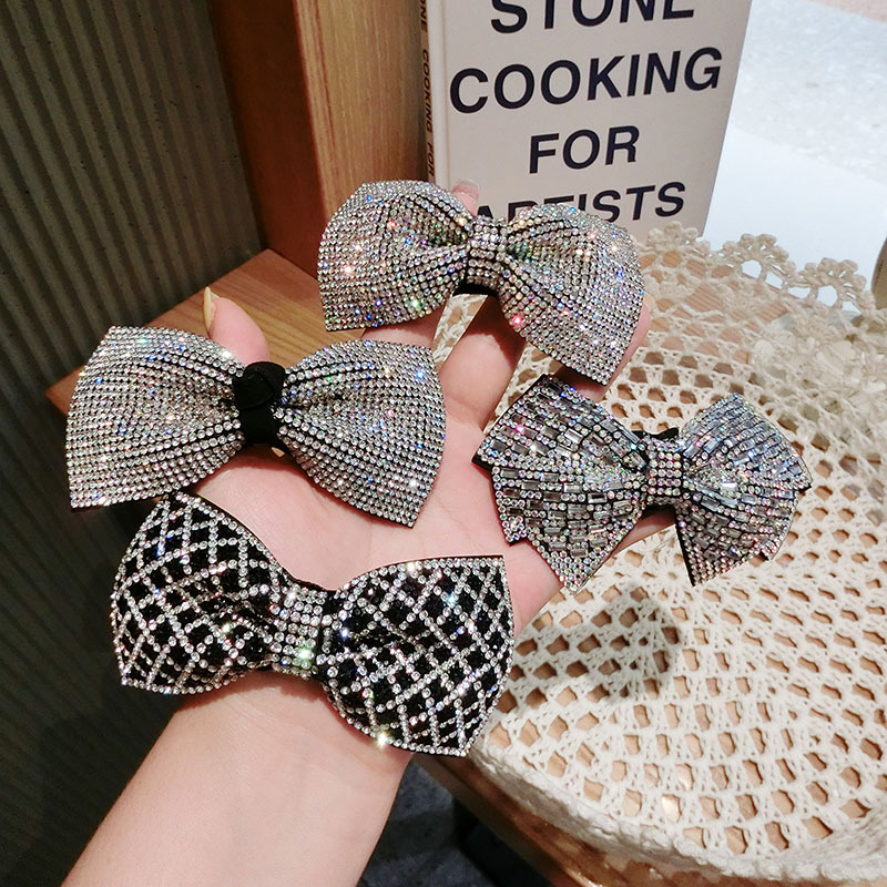 Nieuwe Crystal Pailletten Boog Haar Clips Pins Voor Vrouwen Black Shining Rhinestone Haarspelden Diamond Party Sieraden Haarspelden Haarspeldjes