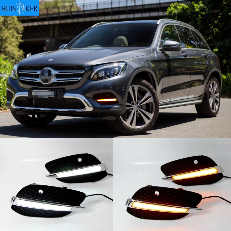 2 Buah untuk Mercedes Benz GLC X205 2015 2016 LED DRL Lampu Siang Hari Lampu Sein Kuning