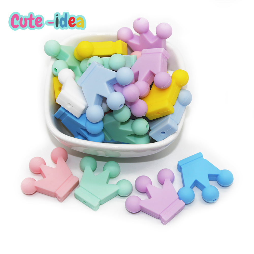 Cute-Idea-Cuentas de silicona para bebé, corona de 10 piezas, cuentas de dentición de bebé, cadena de chupete DIY, accesorios de juguetes, artículos para bebé, regalos de lactancia