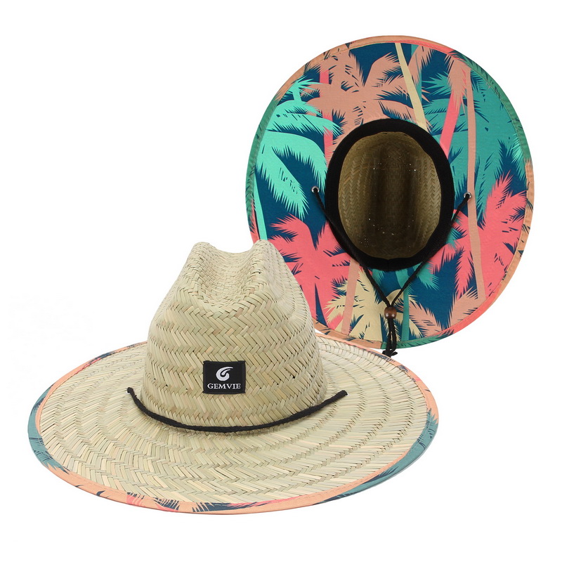 Sombrero salvavidas de moda, tejido de paja para mujer, sombrero para el sol de playa de verano, estampado al aire libre, sombrero de Panamá de ala ancha, tamaño 57-60CM