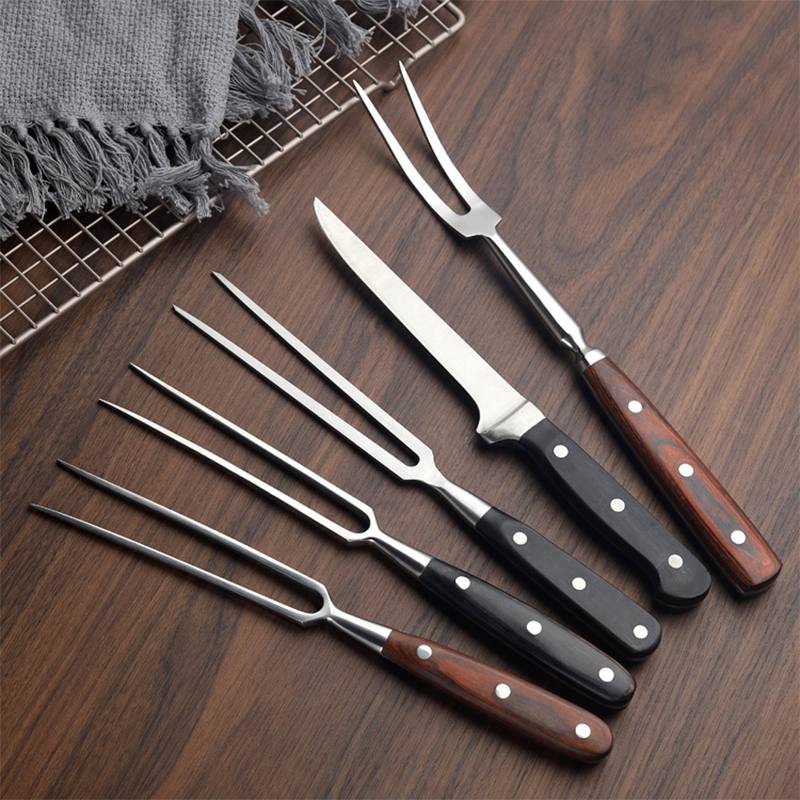 Forchetta per Barbecue, Utensili per Grigliare Carne, Accessori BBQ in Acciaio Inox, Portatile per Campeggio e Cucina all'Aperto