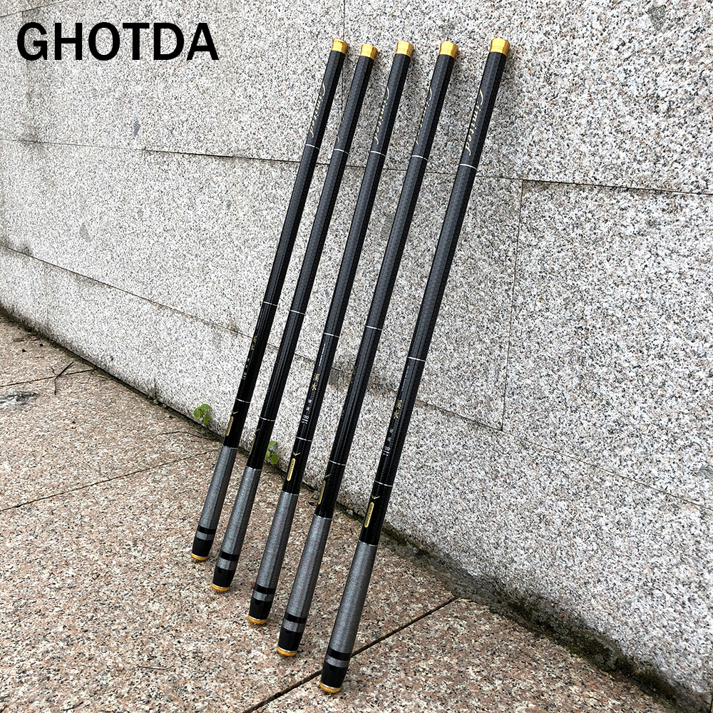 GHOTDA joran pancing teleskopik Super ringan, joran pancing serat karbon keras bahan serat karbon 3.6M/4.5M/5.4M/6.3M/7.2M