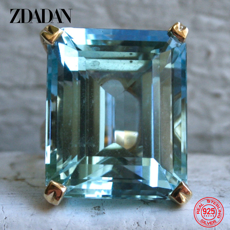 ZDADAN 925 Sterling Zilver Aquamarijn Edelsteen Ring Voor Vrouwen Mode Partij Sieraden Geschenken Groothandel