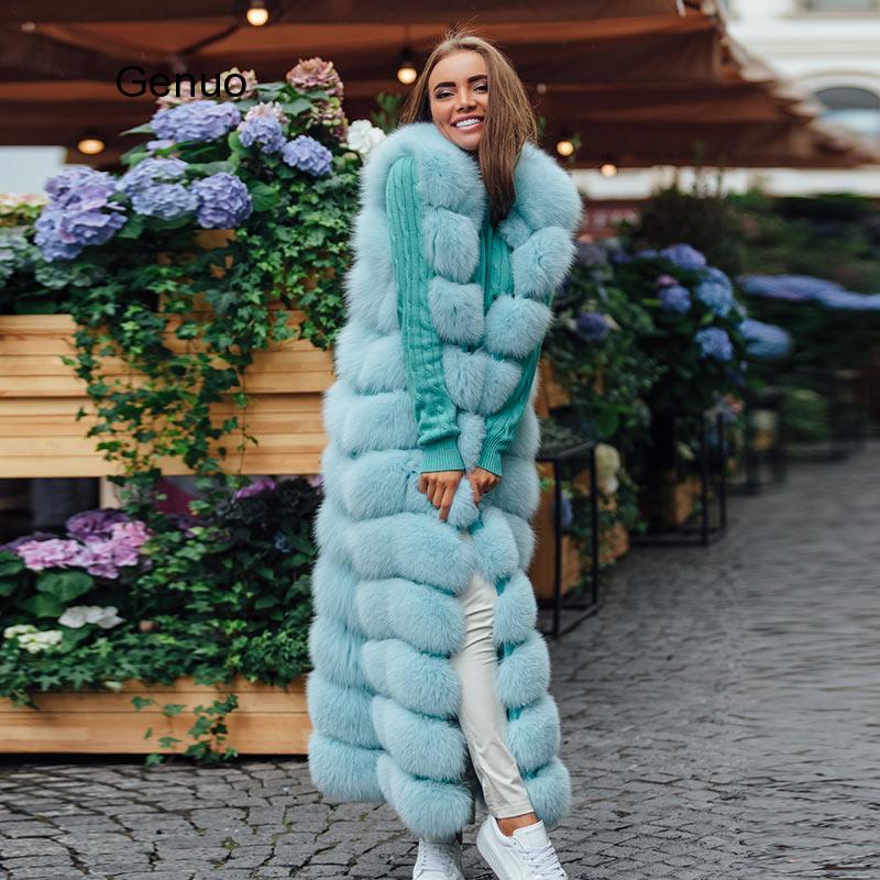 10-abschnitt Luxus Faux Fuchs Pelz Winter Weste Jacke Sleeveless Dicke Warme Horizontale Gestreifte Lange Stil Flauschigen Gefälschte Pelz mantel