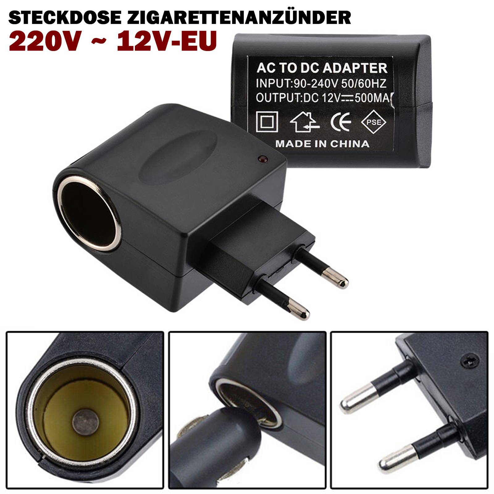 Adaptador de corriente Universal para coche, convertidor de enchufe de 220V CA a 12V CC, encendedor de cigarrillos doméstico de 220V a 12V, enchufe europeo